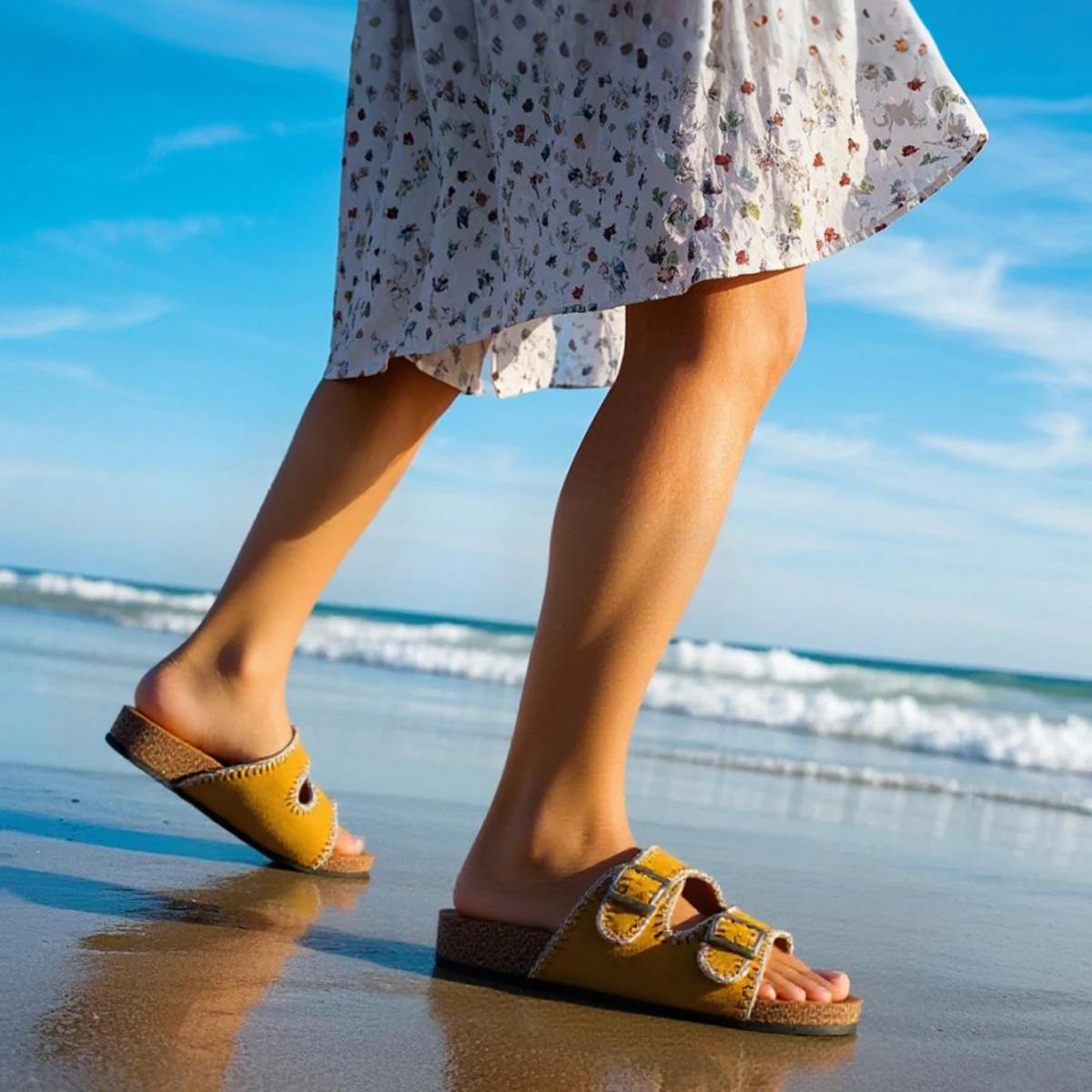 Aphixta Yellow Buckle Slippers Women Summer Beach Shoes Sewing Open Toe Outdoor Big Size 42 Luxury Flip Flop Cork Footbed Slides