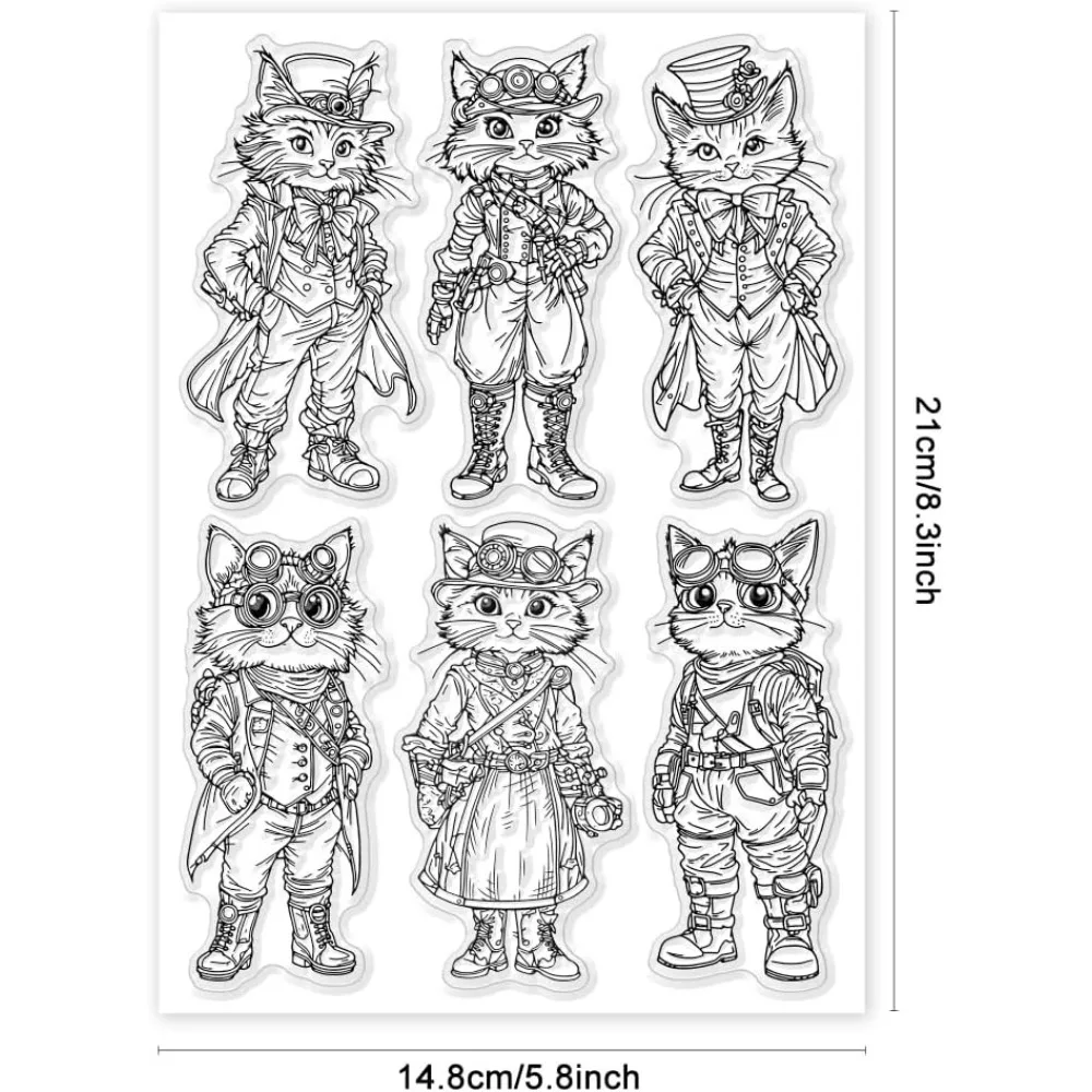 Clear Stamps Vintage Cat Clear Stamps for Card Making Animals Silicone Clear Stamps Retro Clothes Transparent Seal for DIY