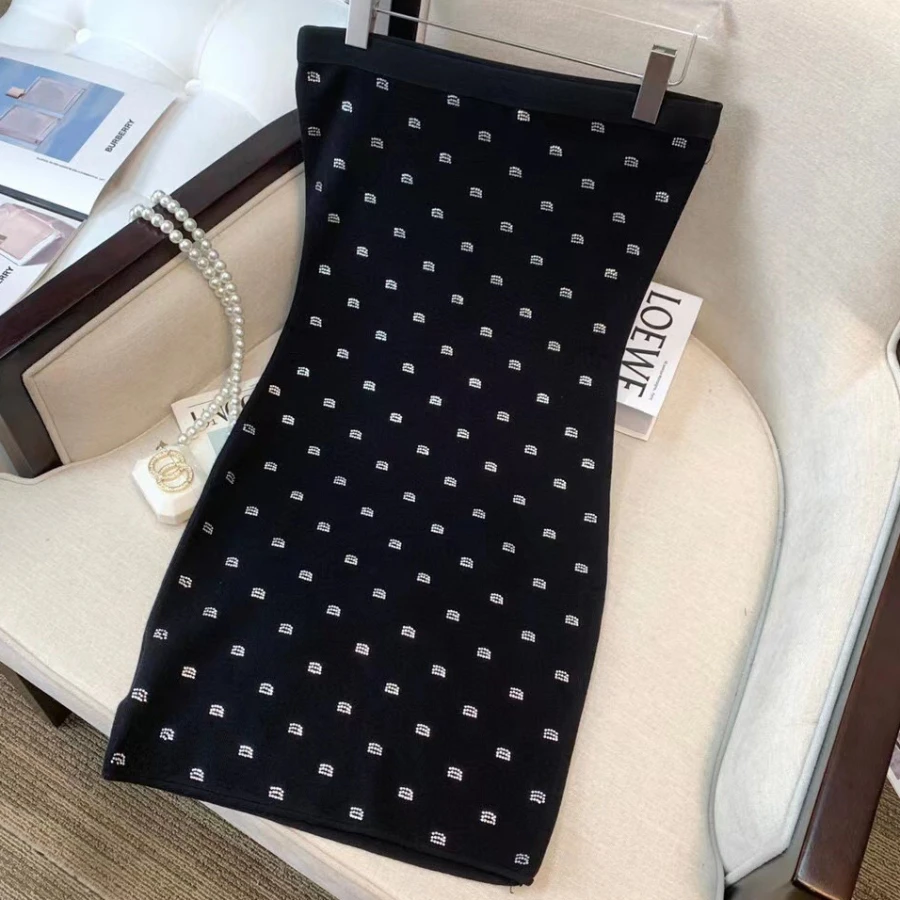 AW Wang Luxury Brand Design Diamond A Letter Black Elasticity Dress For Women Sexy Evening Party Short Mini Skirt Clothes