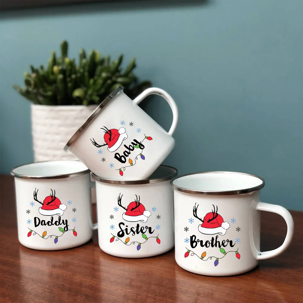 

Christmas Deer Family Matching Enamel Coffee Mugs with Handle Breakfast Dessert Milk Water Cups Mug Hubby Wife Valentine Gifts