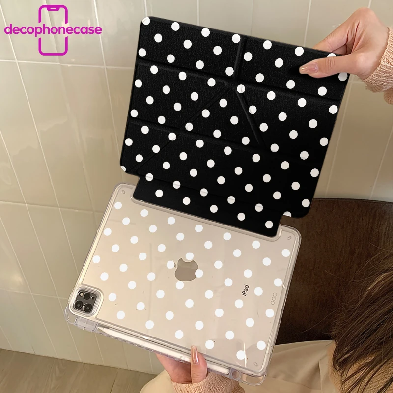 Chic Black & White Polka Dot Tri-Fold iPad Case