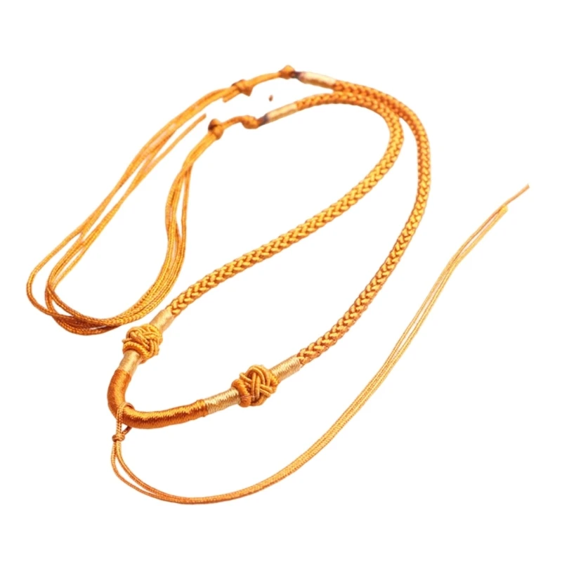 Handwoven Rope Necklace with Bead and Adjustable Braided Cord - Textured Jewelry