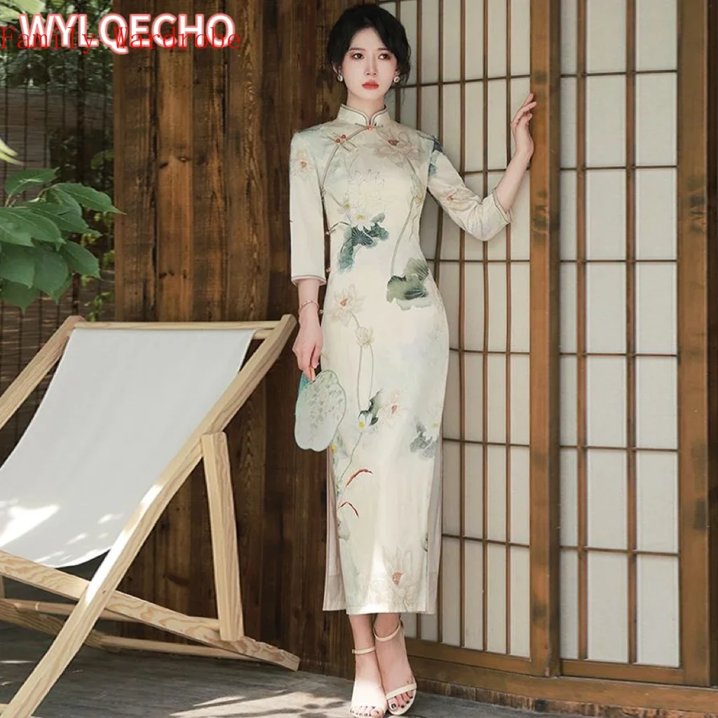 

Women High End Modified Qipao Cheongsam Spring 2023 Chinese New Girl Retro Style Dress Chinoiserie Long Sleeve Young Style