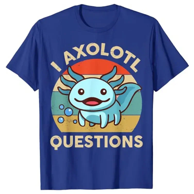 Cute I AXOLOTL QUESTIONS Letter Print Boys Creative T-shirt Casual Comfy Short Sleeve Crew Neck Tops Kids Clothings for Summer 2