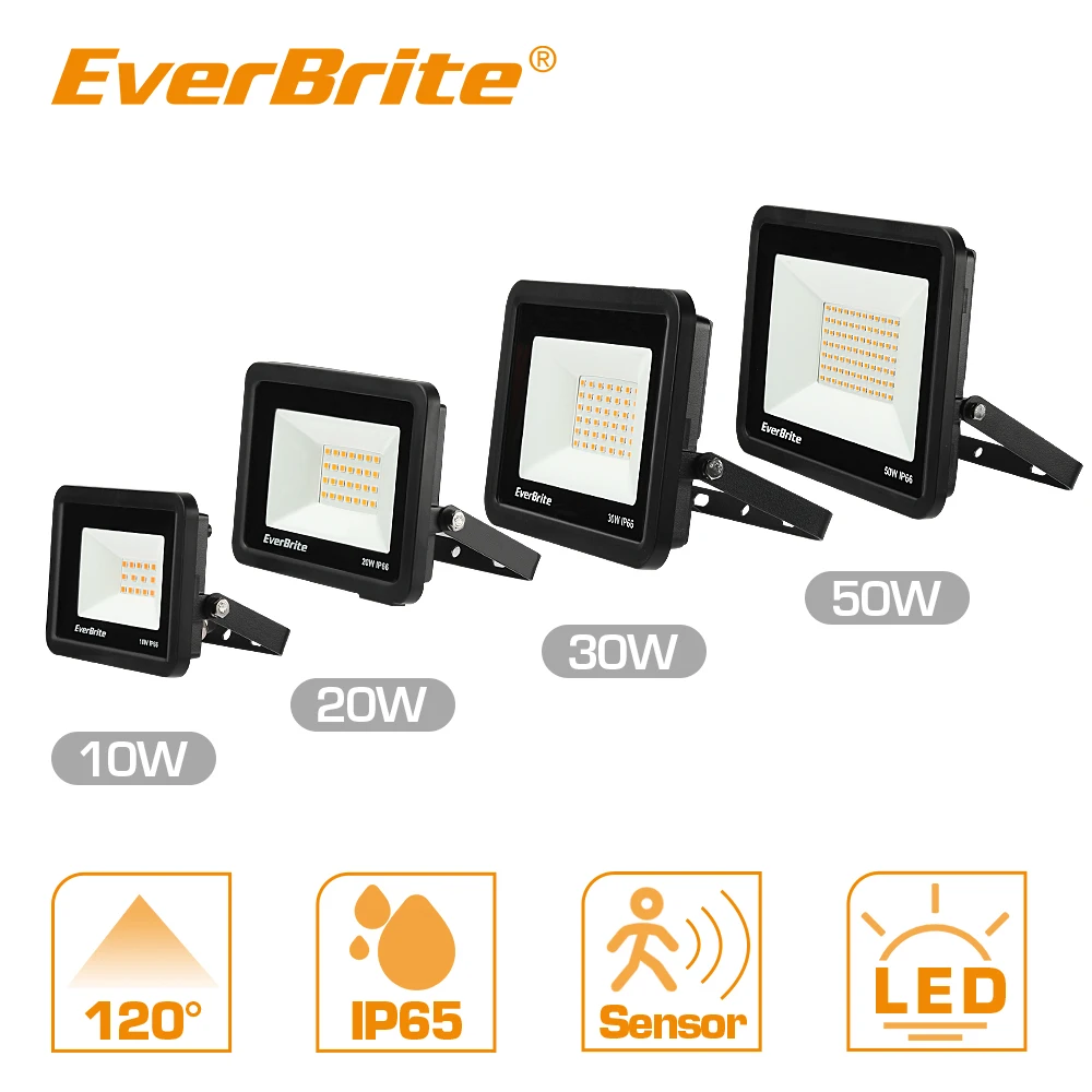 EverBrite 10W 20W 30W 50W Святлодыёдны датчык руху Пражэктар Воданепранікальны пражэктар Насценны свяцільня Вонкавае асвятленне 110V 220V Цёплы белы