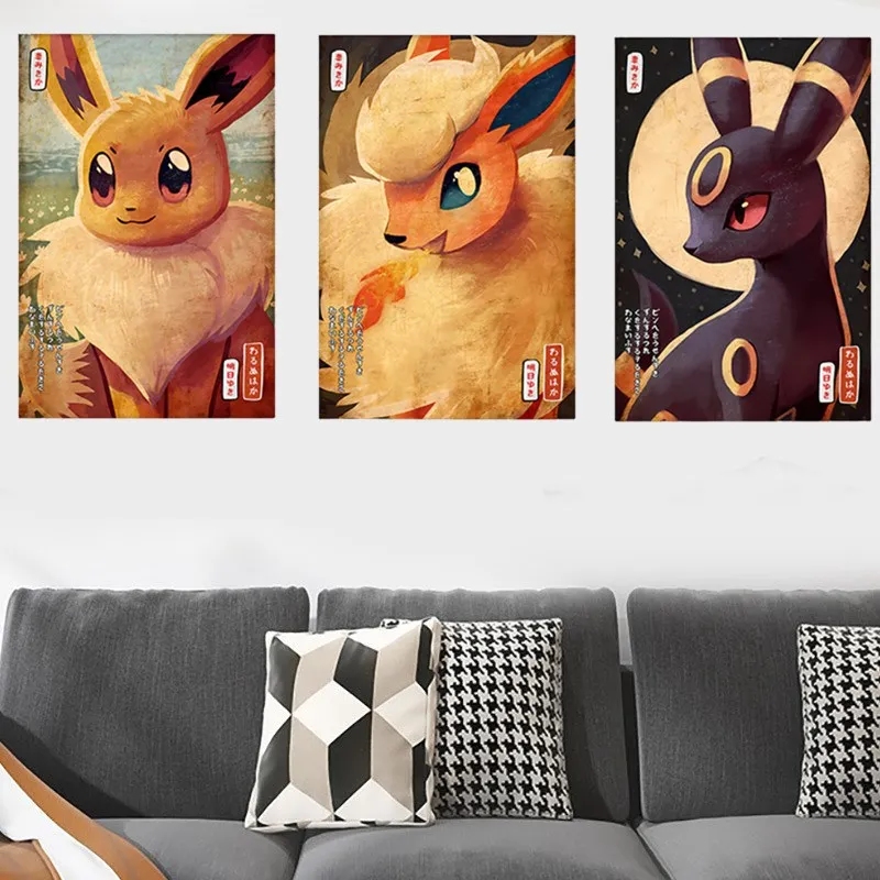 

Custom Pokemon Eeveelution CanvasPainting Anime VaporeonFlareon Espeon ArtDeco Anime Poster Toy Giftfor Kids Living RoomPainting