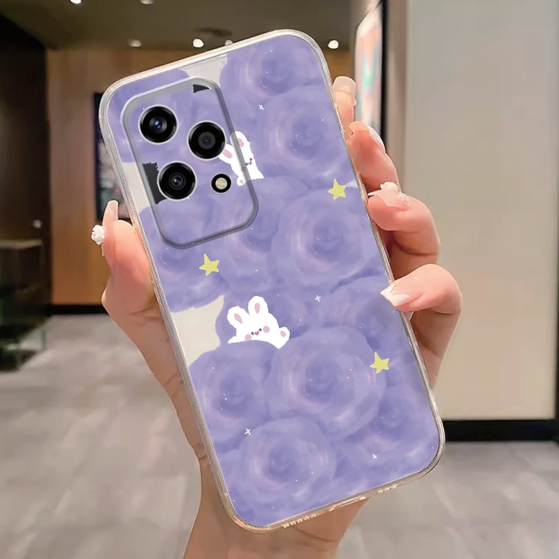 Floral Fashion Clear Silicone Phone Cover - Cute Cat Couple Design