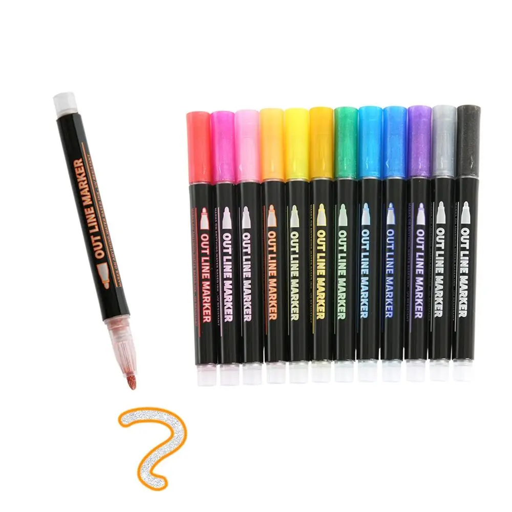 

12/24 Colors Out Line Markers Cool Metallic DIY Graffiti Paint Markers Creative Colored Double Line Contour Pen Drawing