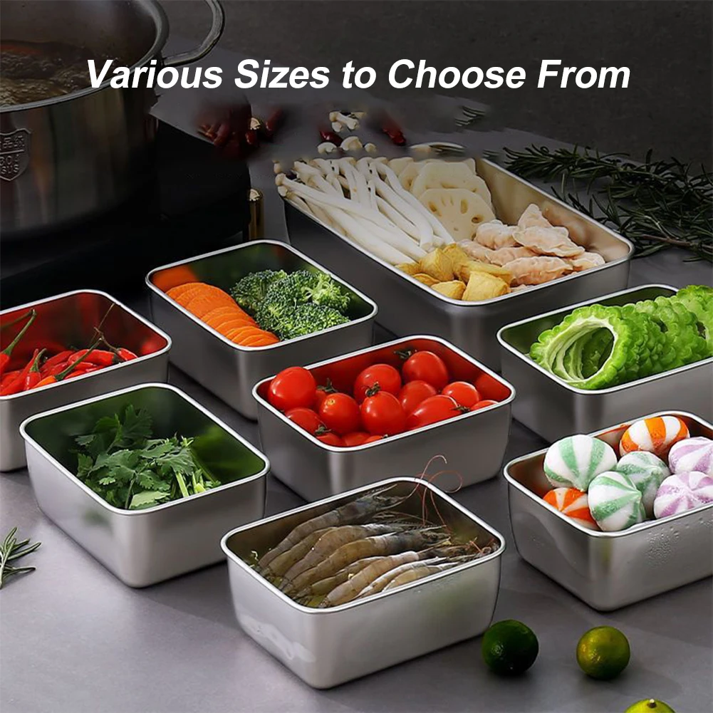 

1PCS Stainless Steel Food Storage Serving Tray Rectangle Serving Tray With Lid Fruit Dish Home Restaurant Metal Dinnerware Plate