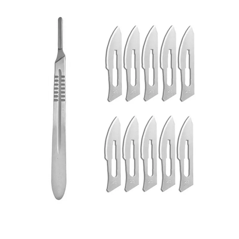 

10 шт. № 23 лезвие из углеродистой стали + 1 шт. Комплект ручек ножа набор инструментов для резьбы и ремонта DIY резка печатной платы Ремонт животных скальпель ручной инструмент