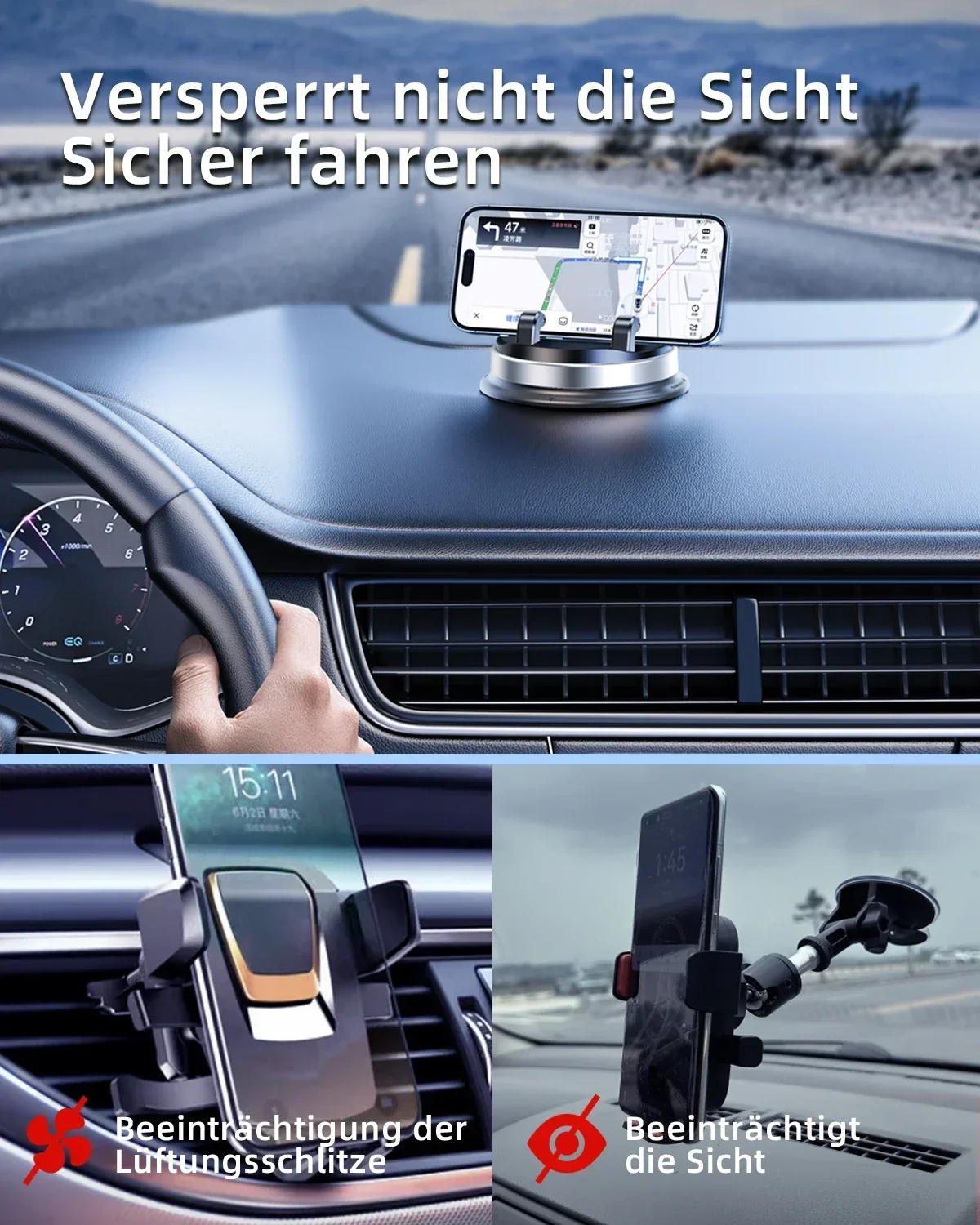 Eary Car Mount 360°Rotatable Dashboard Adhesive Phone Holder for iPhone 16/15/14/13 Pro Max Samsung S24 S23 Ultra Z fold 3/4/5/6