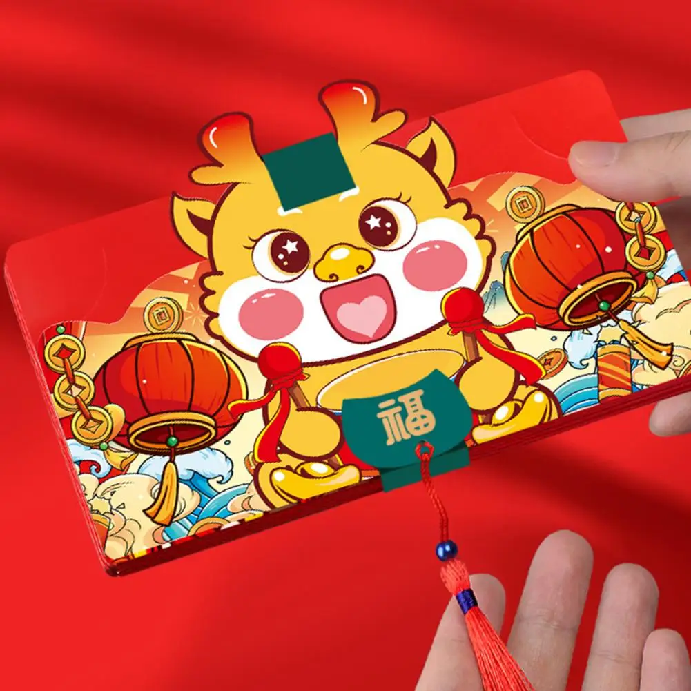 

Festive Envelope Dragon Year Envelopes Cute Cartoon Design Foldable with Tassel Lucky Money Pocket for 2024 Zodiac Dragon New