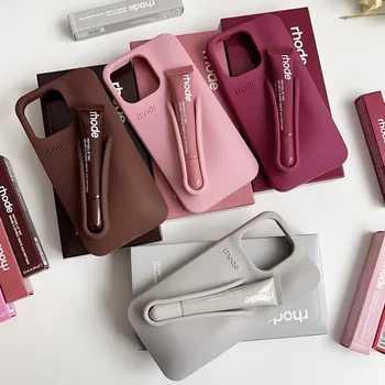 With Box Lipstick Rhode Phone Case for iPhone 16 15 14 13 12 11 Pro Max Plus 16E Makeup Lip Gloss Holder Silicone Back Cover 1