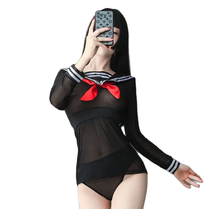 

Women's Black One Piece Erotic Lingerie Student Uniform Temptation Cosplay Party Passion Suit