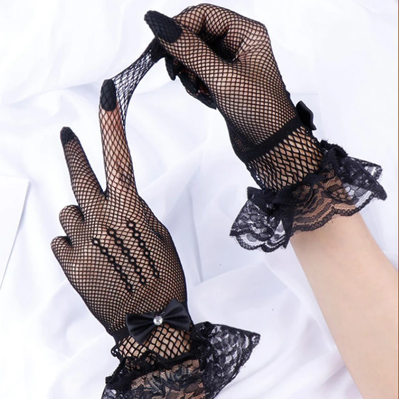 

Sheer Fishn Net Full Finger Mittens Summer Uv-proof Driving Gloves Mesh Fishnet Gloves Lace Full Finger Girls Lace Gloves
