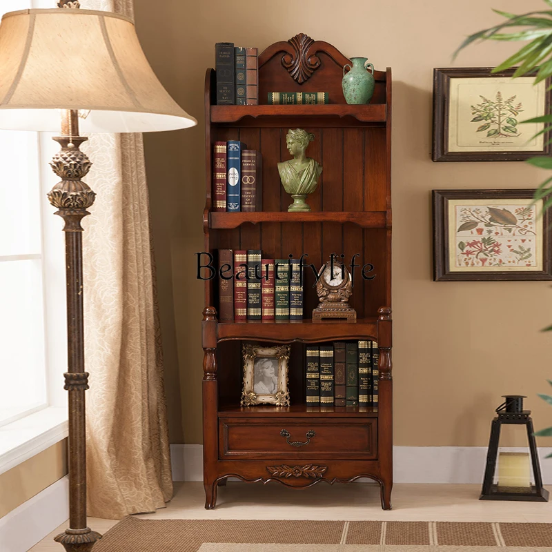 

American-Style Solid Wood Small Apartment Retro Bookshelf Multi-Layer Storage Cabinet