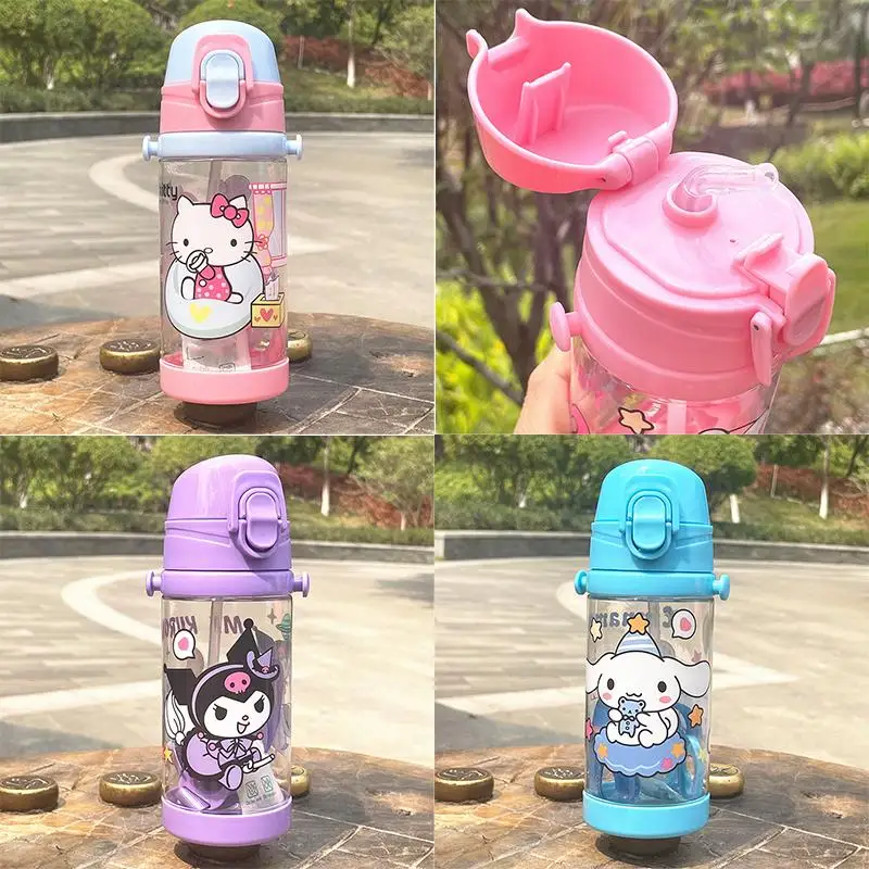 

450Ml Sanrios Kawaii Water Cup Hello Kittys Kuromi Cinnamoroll Cartoon Printing Girl Heart Sippy Cup Girl Gift High Capacity