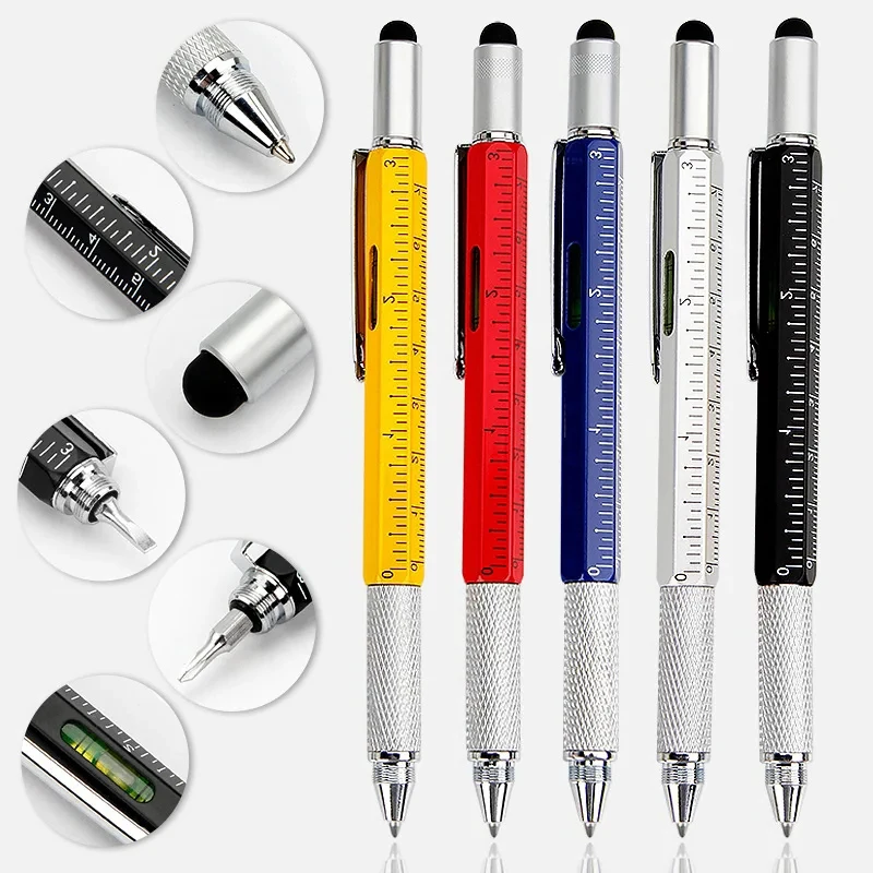 Multifunction Pen Ink Ballpoint Pen Multifunction Ballpoint Pen Modern Handheld Tool Measure Technical Ruler Screwdriver Touch Screen Multi Stylus Spirit Level
