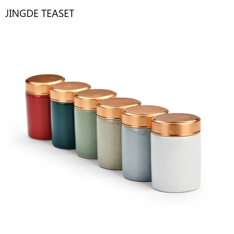 Tea Canister Mini Ceramics Tea Caddy Oolong Tieguanyin Containers Travel Tea Bag Sealed Jar Coffee Powder Canister