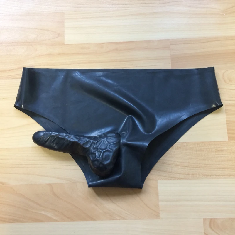 Latex Briefs Underwear With Penis Condom Straight Sexy Rubber Fetish Party Tight Shorts RPM128