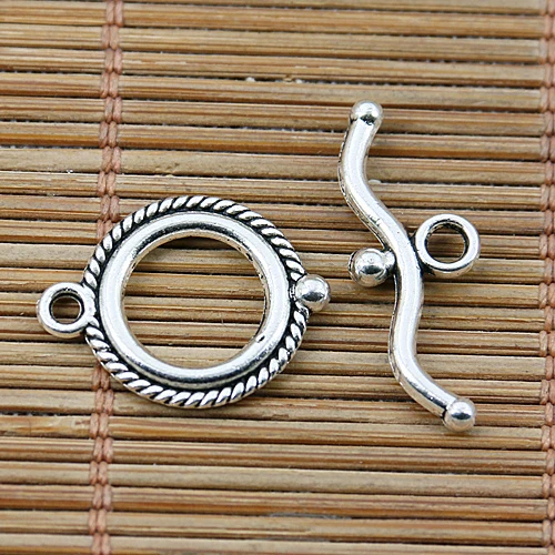 

24sets Tibetan Silver Tone 2sided Round Toggle Clasps EF2054 Beads for Jewelry Making