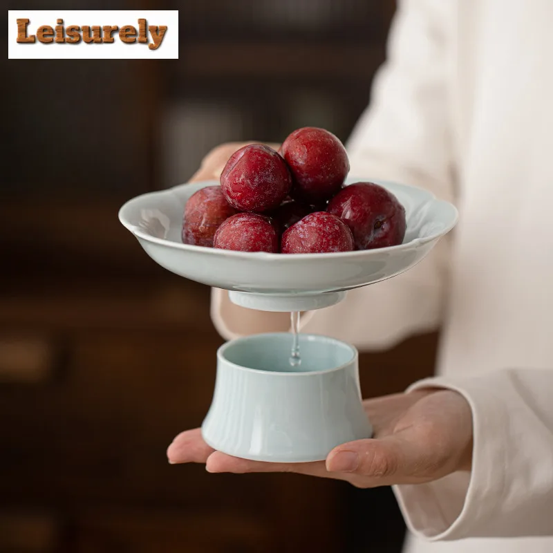 Chinese Auspicious Clouds Drainage Fruit Dishes Vintage Pastry Plate Cake Display Stand Candy Bar Serving Tray Teaset Decoration