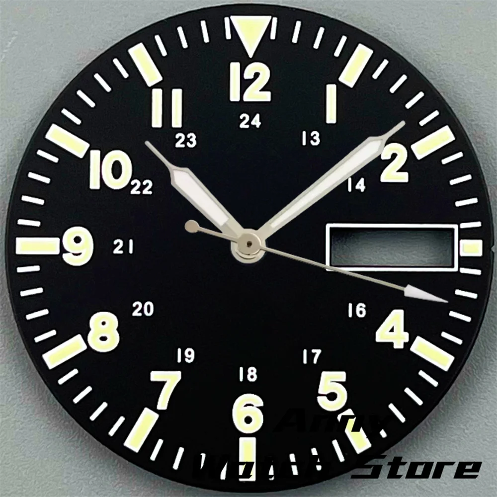 Green Luminous Dual Date Watch Dial with Hands Set