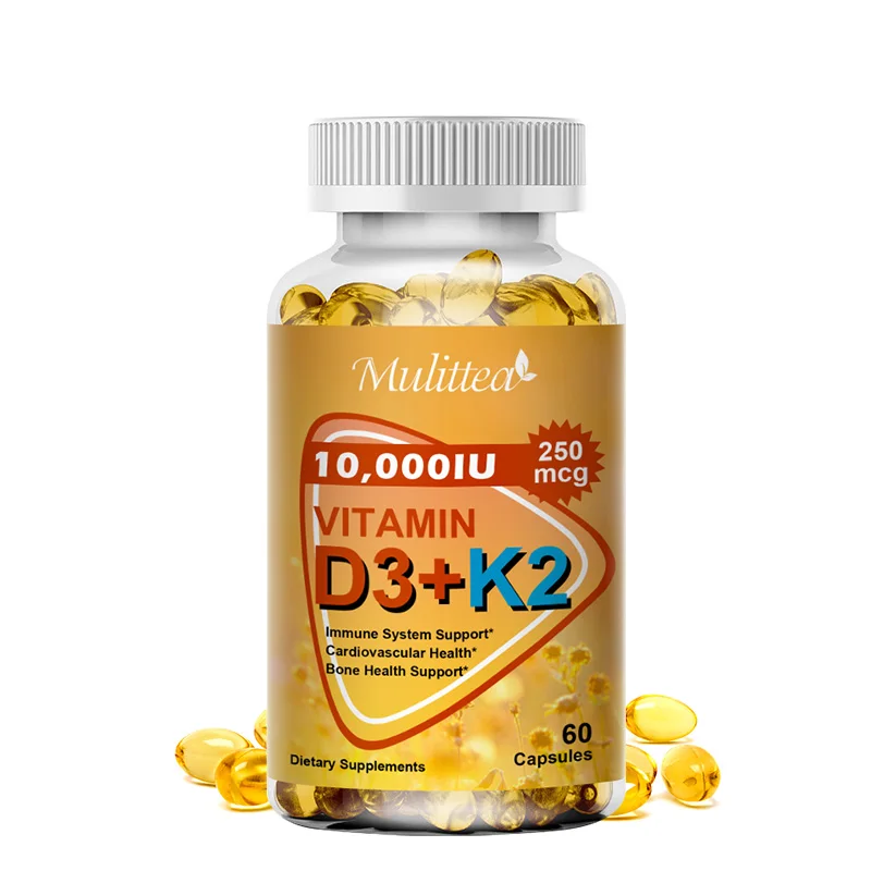 Mulittea Vitamin D3+K2 Capsule for Regulate Calcium Metabolism Bone & Heart & Immunity System Health Supplement