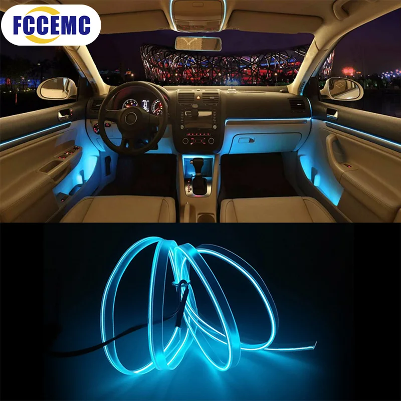 Car Interior Atmosphere Light LED Strip Flexible Cold Light Line Tube Voice Control USB Driven Auto Decor Ambient Lamp ambient light car interior ambient light 5M