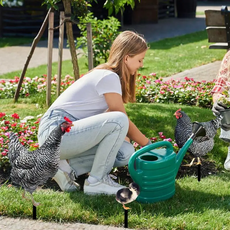 Chicken Garden Stake Decorative Garden Stakes Chicken 3X Weather-Resistant Iron Hen Chicks Spikes For Landscape Easter Kitchen