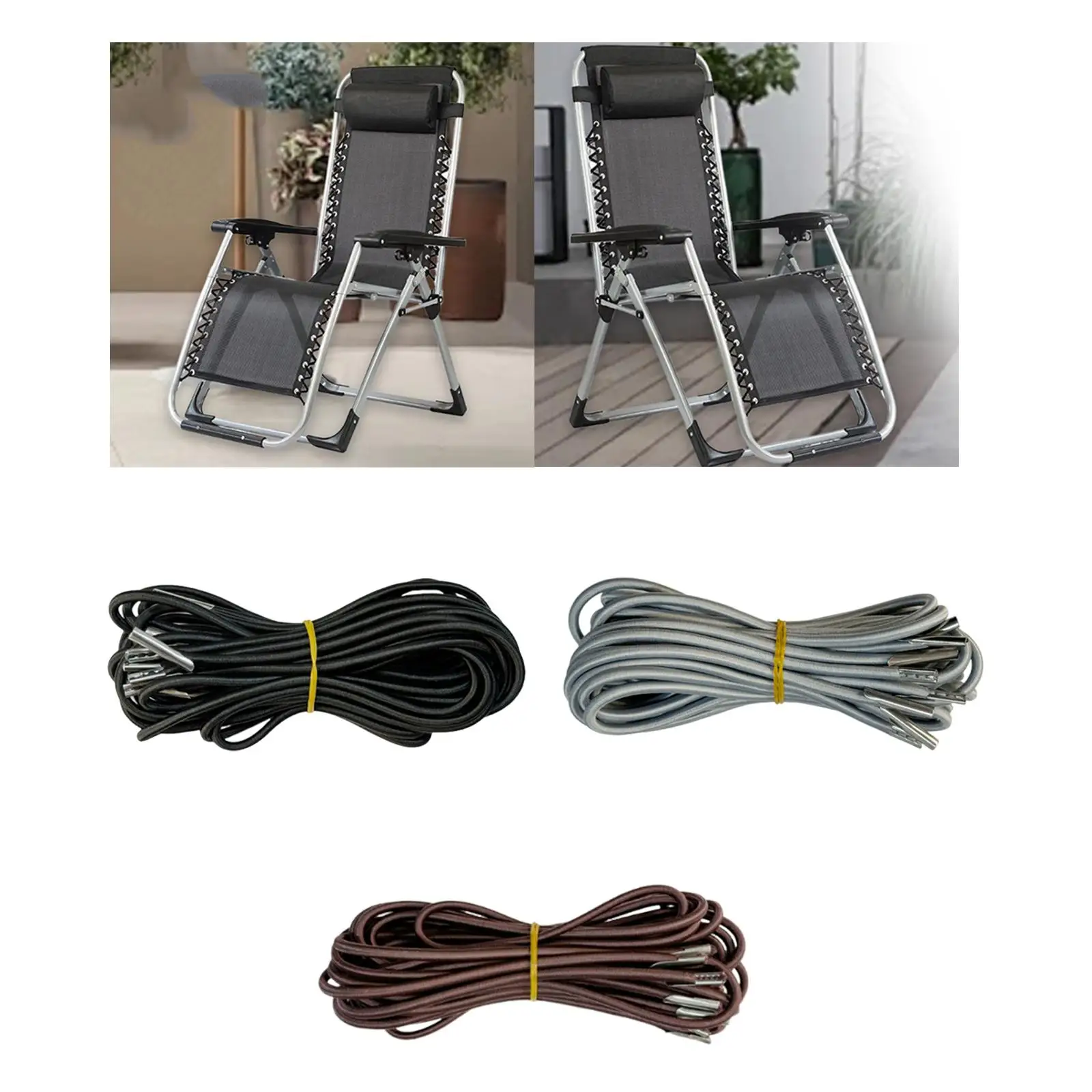 4x Patio Chair Cord Replacement Outdoor Camping Chair Lawn Patio Chairs Recliners Porch Backyard Universal Elastic Cord