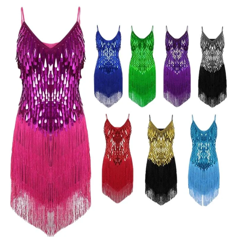 Vrouwen glitterende strass franje leotard mesh patchwork pailletten dansjurk Latijns tango rumba cha-cha kostuum – koop de beste producten in de online winkel