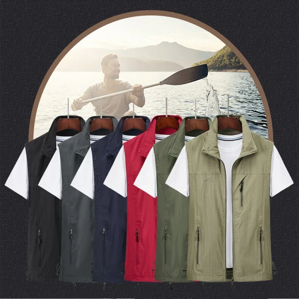 Sous-gilet de pêche respirant été - Doublure mesh - Fermeture zippée - Couleur unie avec poches