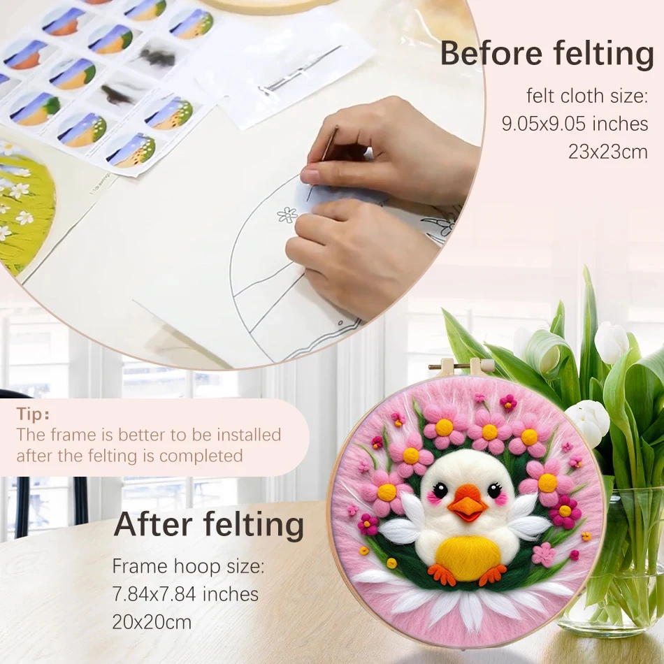 Needle Felting Painting Kits Beginners Pink Animal DIY Wool Needle Felting Kit With Embroidery Home Decors DIY Gift wool felting kit needle felt kit