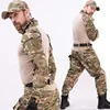 Combat Uniform +Pads Safari Tactical Pants Sport Climbing Uniform Camo Shirt Combat Shirts Hunting Clothes Men Clothing Camping 6