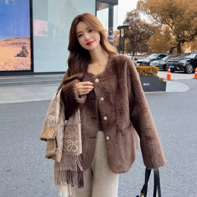 2023 New Women Short Temperamental Artificial Mink-Fur Outer Fur Coat Winter Female Solid Color Casual Versatile Fur Outwear