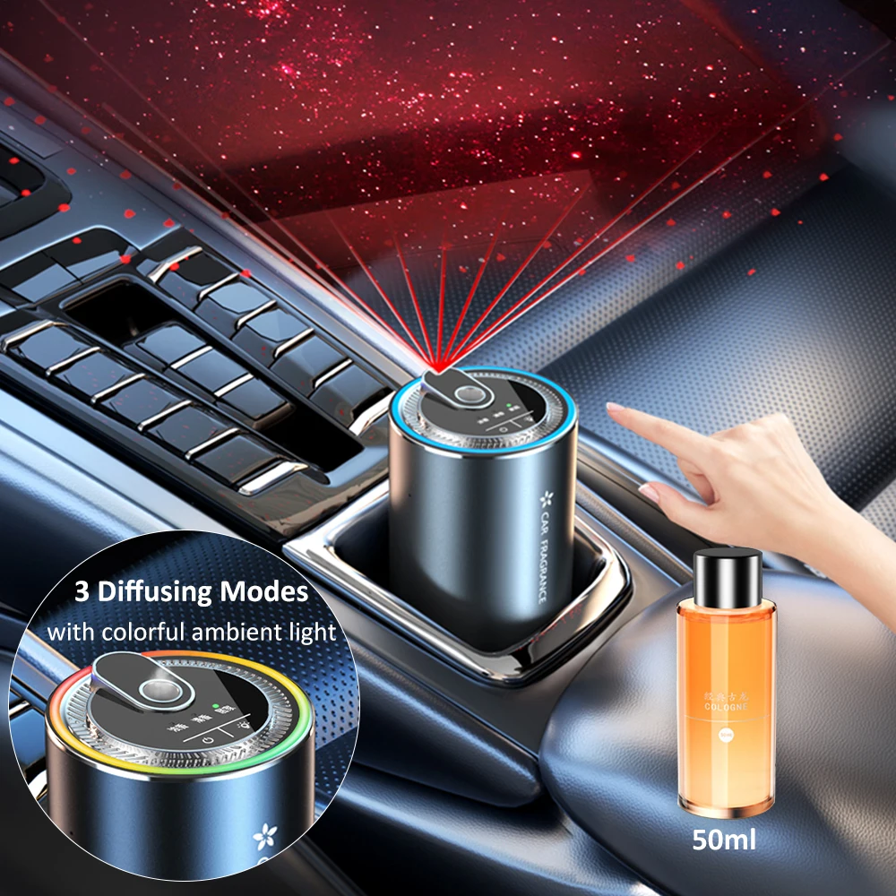 Smart Car Air Freshener, Essential Oils Atomizer, 150ML Perfume Lasts 300  Days, Car Diffuser with Star Projector and Flame Ambient Mood Light