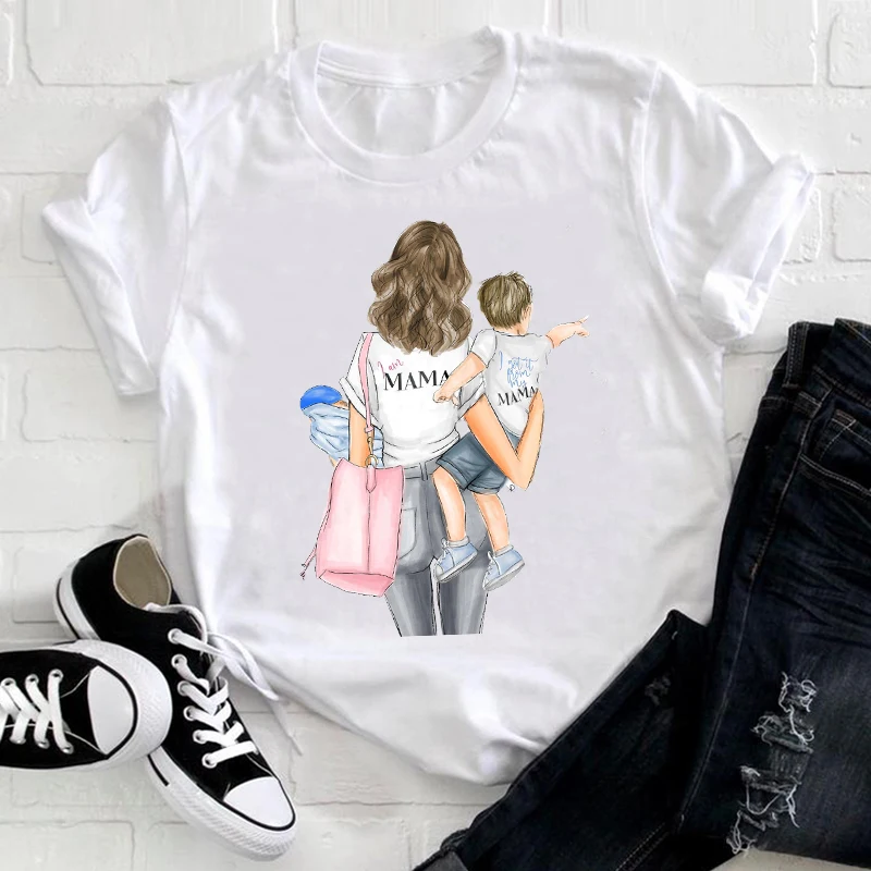 

Women Cartoon Short Sleeve Cute Girl Daughter 90s Mom Mama Mother Pretty Ladies Graphic Print Tee Top Tshirt Nice T-shirt