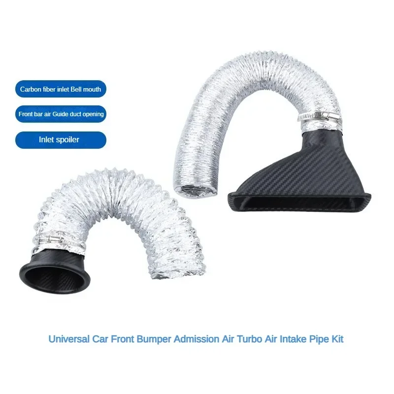 Air Intake Kit Air Intake Pipe Air Filter Intake Pipe Universal Car Front Bumper Admission Air Turbo Air Intake Pipe Kit ABS Turbine Inlet Kit Pipe Funnel Carbon Fiber Look
