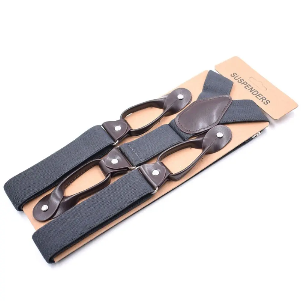 Men Women Adult Vintage Suspenders Leather Trimmed Button End Y Back Adjustable Elastic Trouser Braces Straps Belt