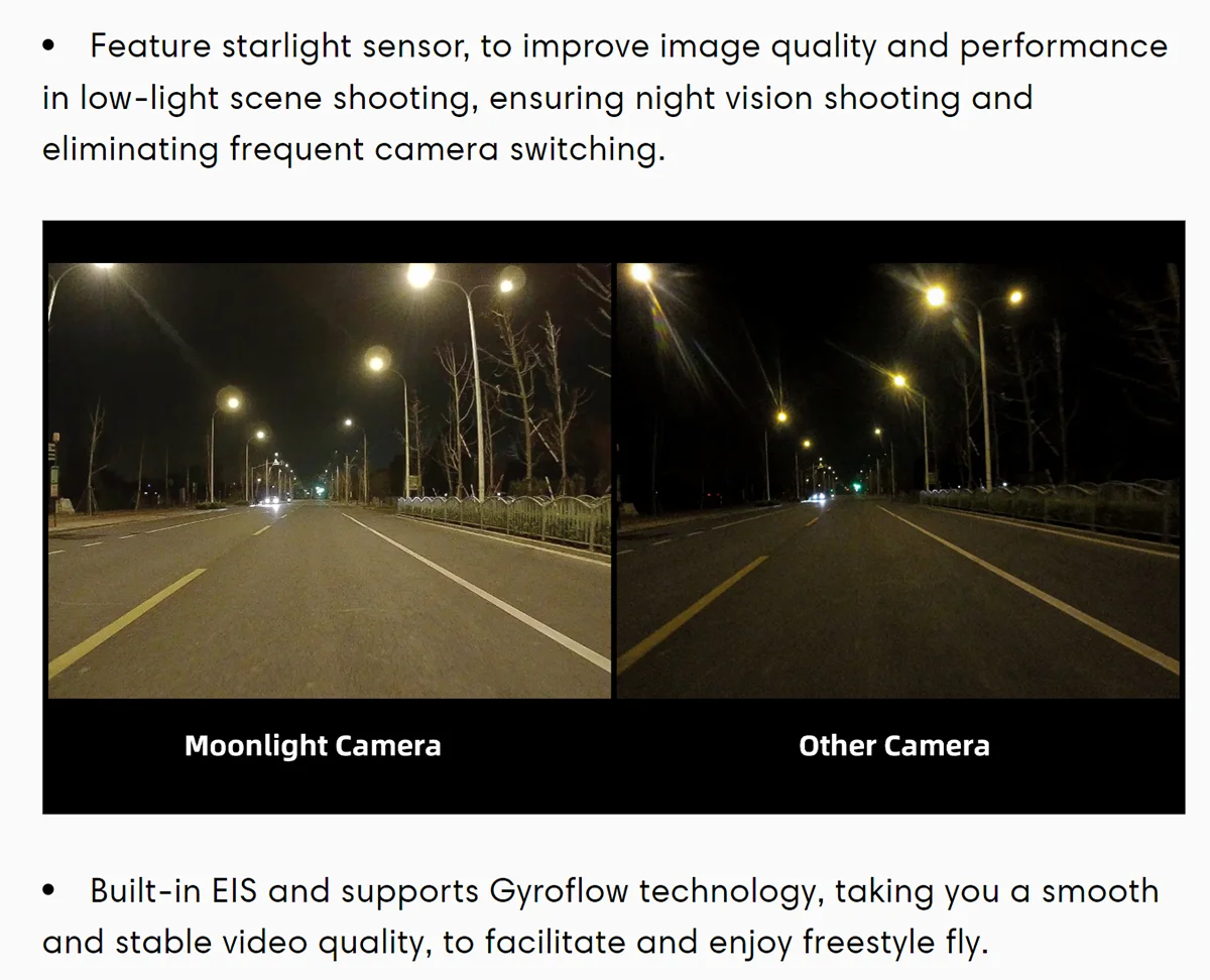 Description Picture 4 of itemCADDX Walksnail Moonlight Kit Starlight Sensor Camera ND8 Filters 4k/60FPS SD Card Built-in EIS Gyroflow FOV 160° For FPV Drone