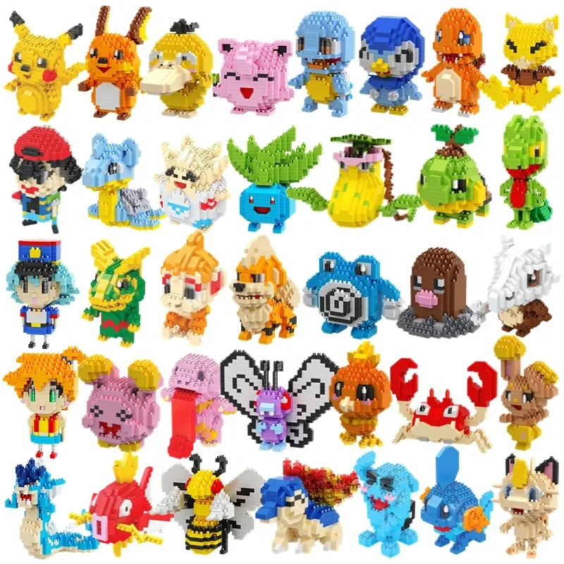 Anime Pokemon Blocks Toy Mini Cartoon Picachu Small Building Block Charizard Eevee Mewtwo Assemble Action Model Dolls Brick Toys genuine pokemon box set pocket monster pokeball deformation toys pikachu venusaur charizard gyarados mewtwo anime figure model