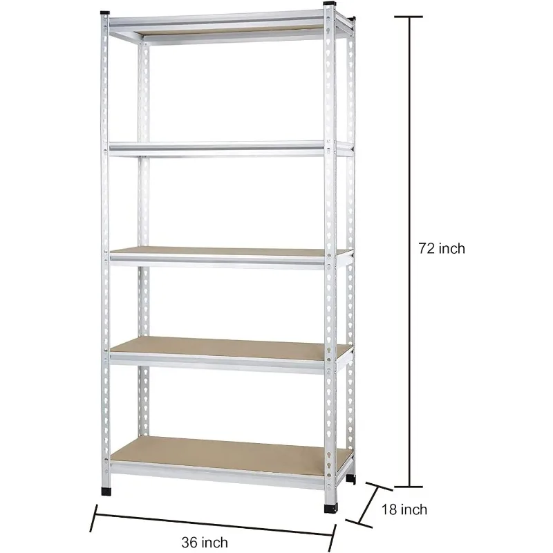 

Basics Medium Duty Storage Shelving Double Post Press Board 5 Tier Shelf, Aluminum, 36 X 18 X 72