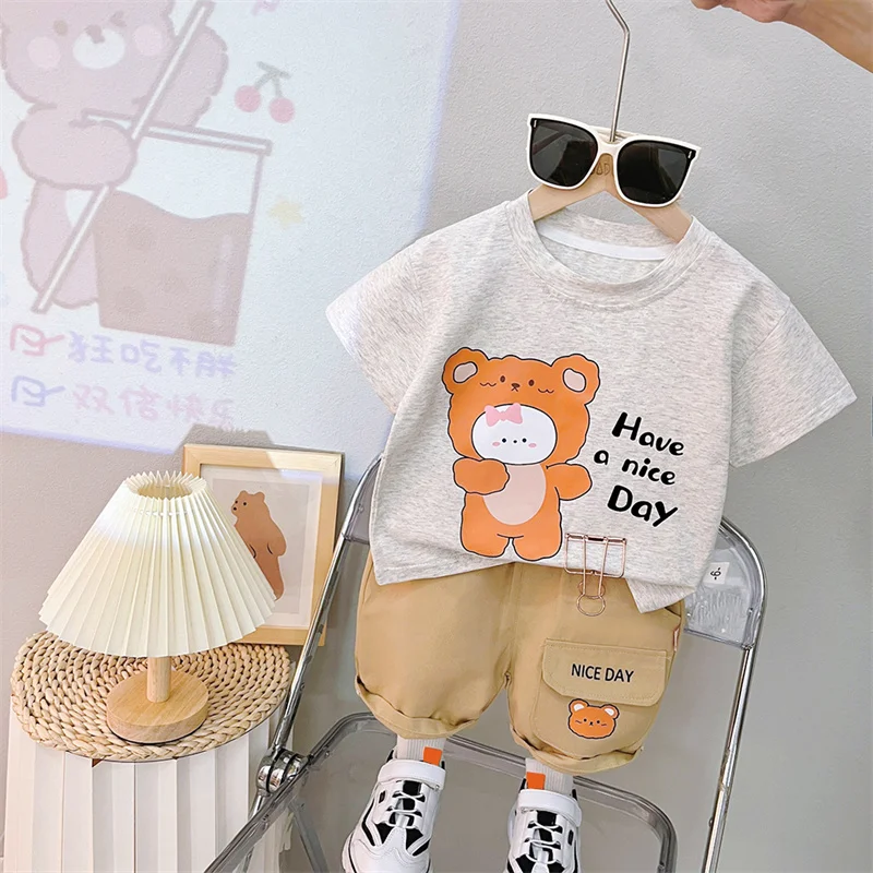 

Лето 2024, комплекты детской одежды, футболка с коротким рукавом для маленьких мальчиков, шорты, мультяшная детская спортивная одежда, детская одежда