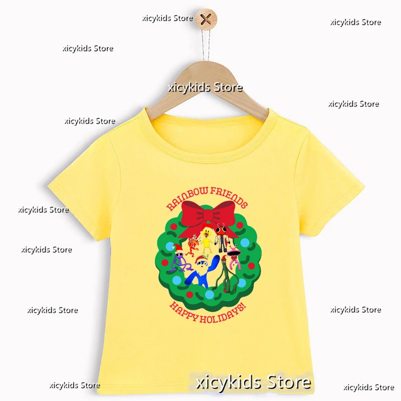 

Funny boys t-shirt video game rainbow friend cartoon print boys yellow shirt summer children's clothes christmas boys tshirt