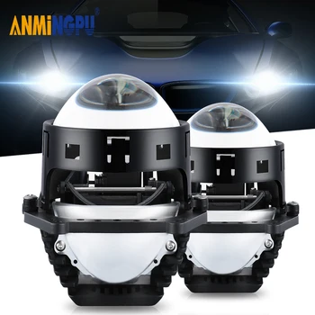 ANMINGPU 3 인치 Bi LED 렌즈 헤일로 조명 프로젝터 렌즈, H4 H7 자동차 헤드라이트 엔젤 아이즈 자동차 액세서리, 120W 6000K LED 램프