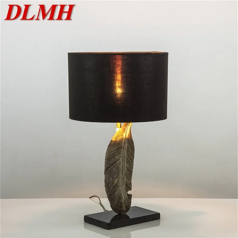 

DLMH European Style Table Lamp Classical Design Bedside Vintage Black Desk Light LED for Living Room Bedroom Home Decor