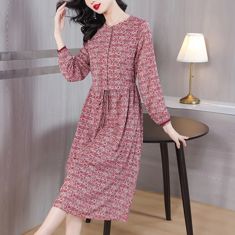 

Autumn Retro Versatile Chiffon Dress For Women 2023 New Fashion Long sleeved Pullover French Loose Tight Holiday Party Vestidos