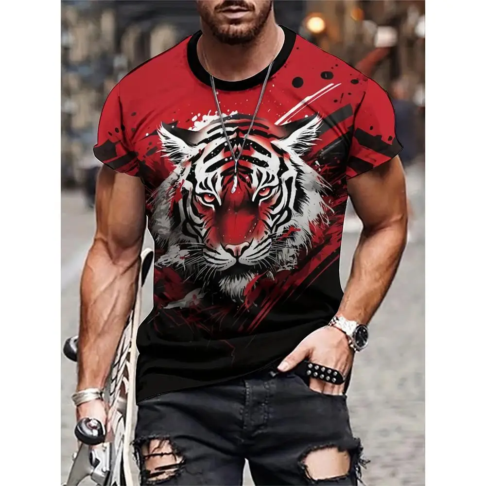 

Vintage T-Shirt For Men Animal Tiger Graphic T shirt 3D Printed Casual Round Neck Shirts Exquisite Oversized Men's Clothing Tops