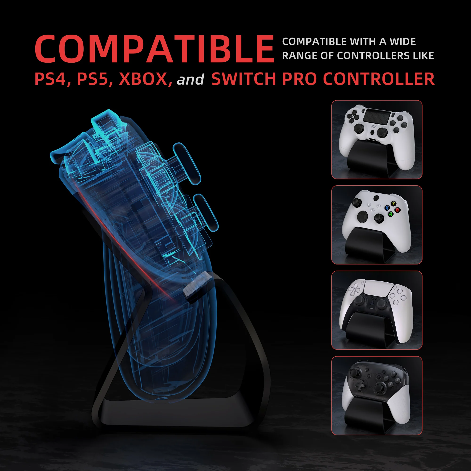 PlayVital Universal Game Controller Aluminium Metal Stand Holder for ps5 & ps4, for Xbox Series X/S & Xbox One, for Switch Pro 2